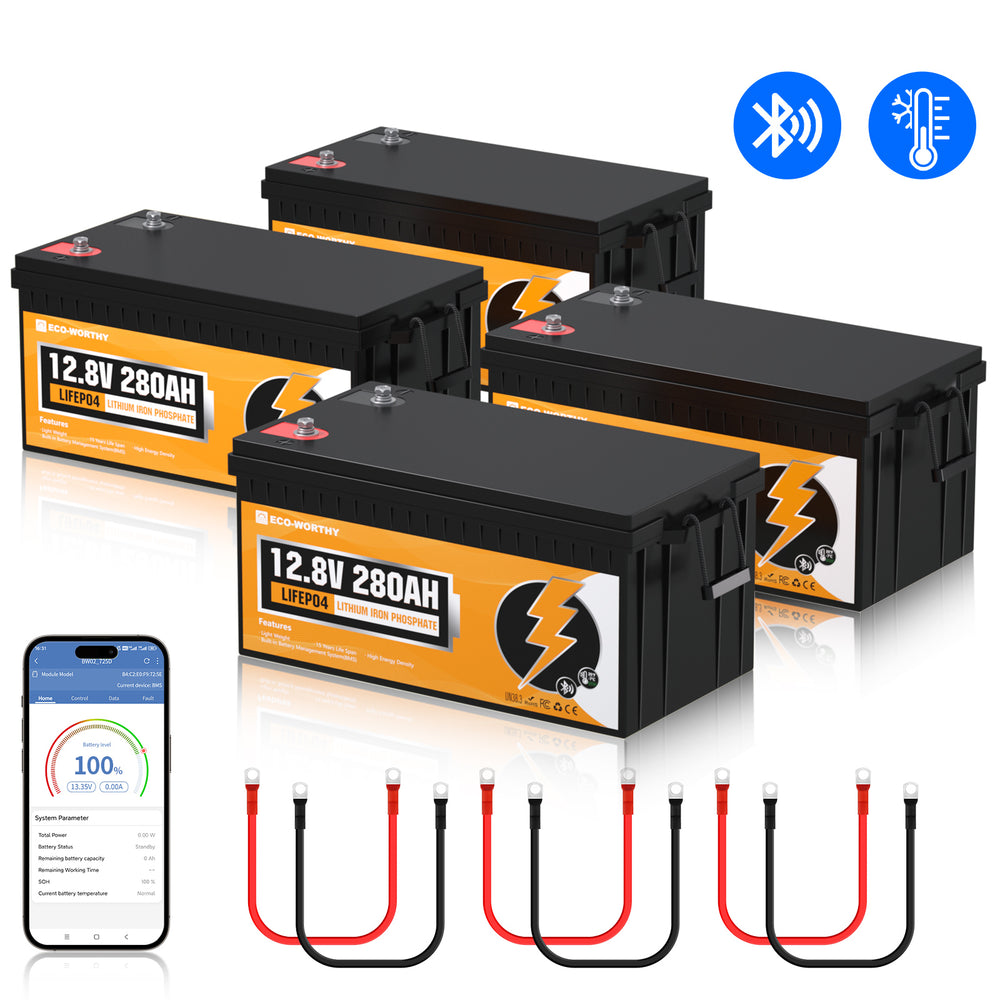 ECO WORTHY 12V 280Ah LiFePO₄ Lithium Battery – Bluetooth Monitoring & Low-Temp Protection