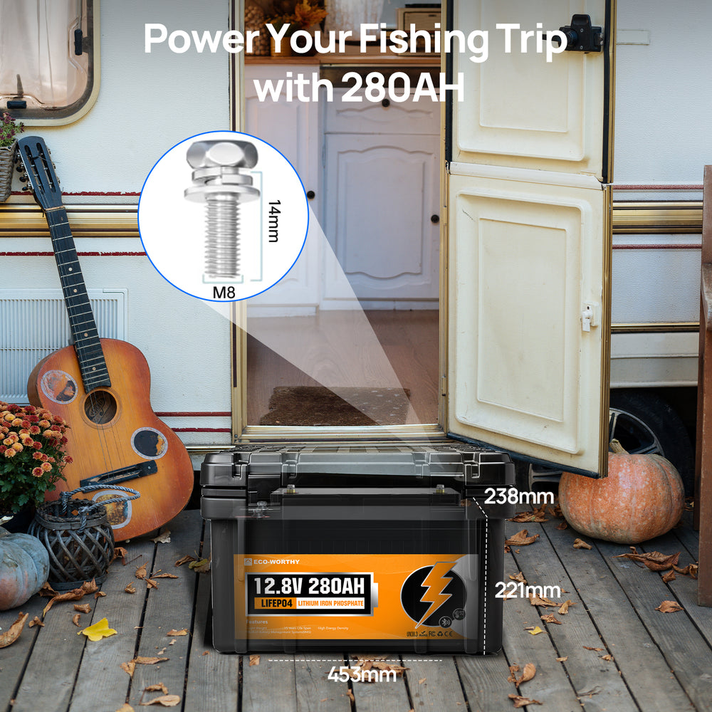 ECO WORTHY 12V 280Ah LiFePO₄ Lithium Battery – Bluetooth Monitoring & Low-Temp Protection