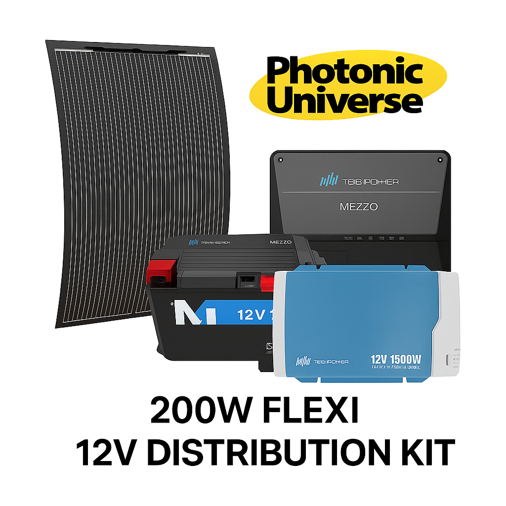 Photonic Universe - 200W Flexible Solar Panel Kit with 12V Distribution & 1500W Inverter – TBB Mezzo Edition