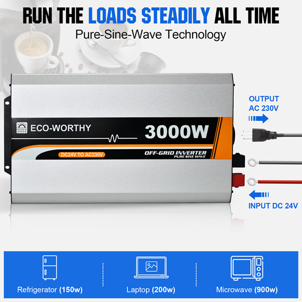 ECO WORTHY 3000W Off Grid Pure Sine Wave Inverter 24V to 220V