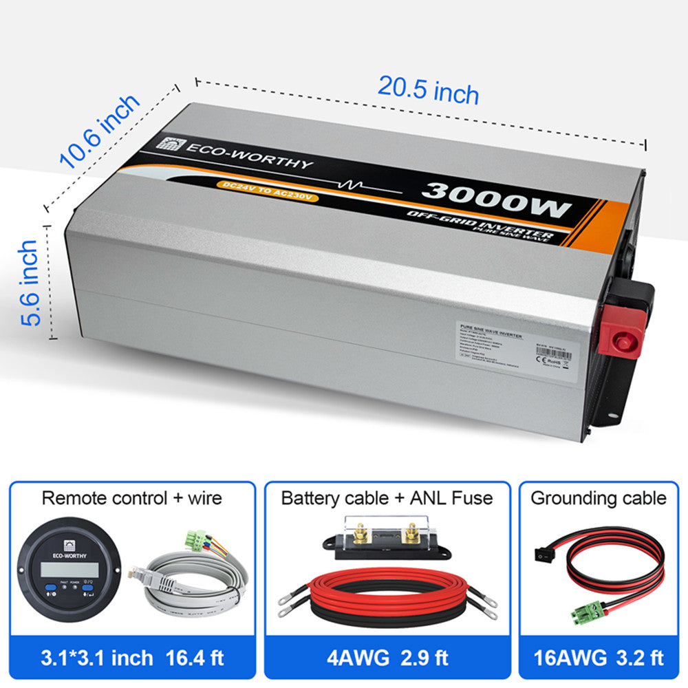ECO WORTHY 3000W Off Grid Pure Sine Wave Inverter 24V to 220V