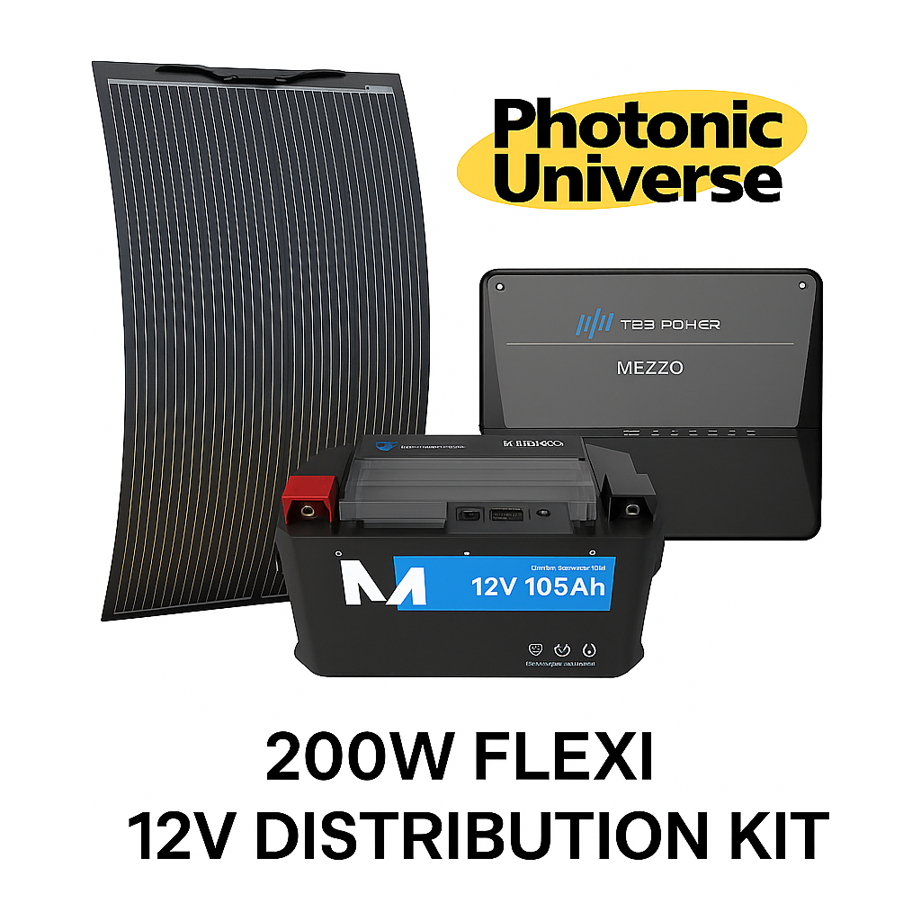 Photonic Universe - Flexible Solar Panel Kit 200W Panel with 12V Distribution – TBB Mezzo Edition