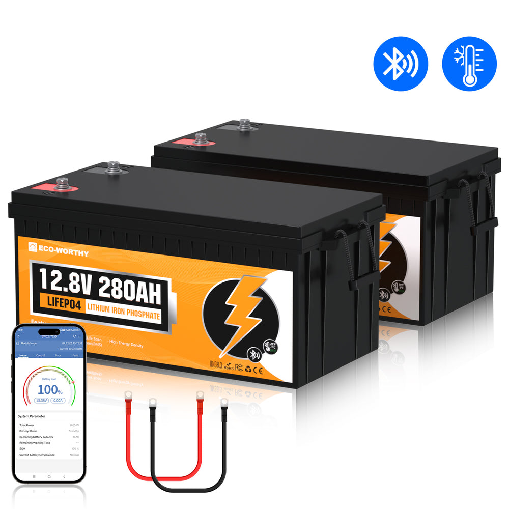 ECO WORTHY 12V 280Ah LiFePO₄ Lithium Battery – Bluetooth Monitoring & Low-Temp Protection