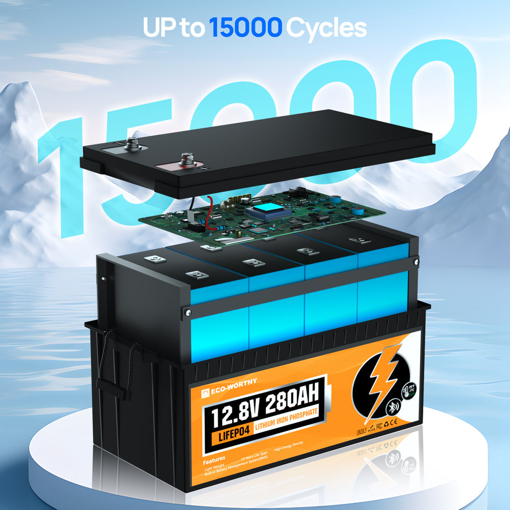 ECO WORTHY 12V 280Ah LiFePO₄ Lithium Battery – Bluetooth Monitoring & Low-Temp Protection