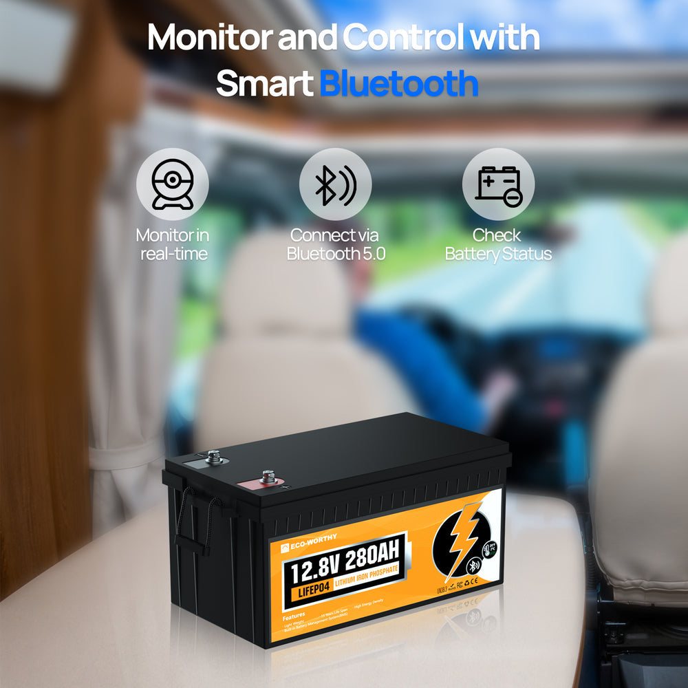 ECO WORTHY 12V 280Ah LiFePO₄ Lithium Battery – Bluetooth Monitoring & Low-Temp Protection