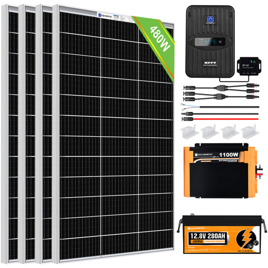 480W 12V Complete Off-Grid Solar Kit with MPPT Controller – 4×120W Bifacial Solar Panels