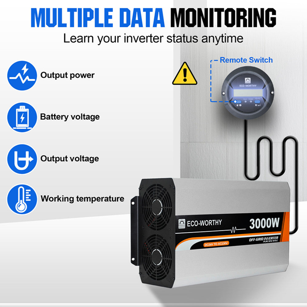 ECO WORTHY 3000W Off Grid Pure Sine Wave Inverter 24V to 220V