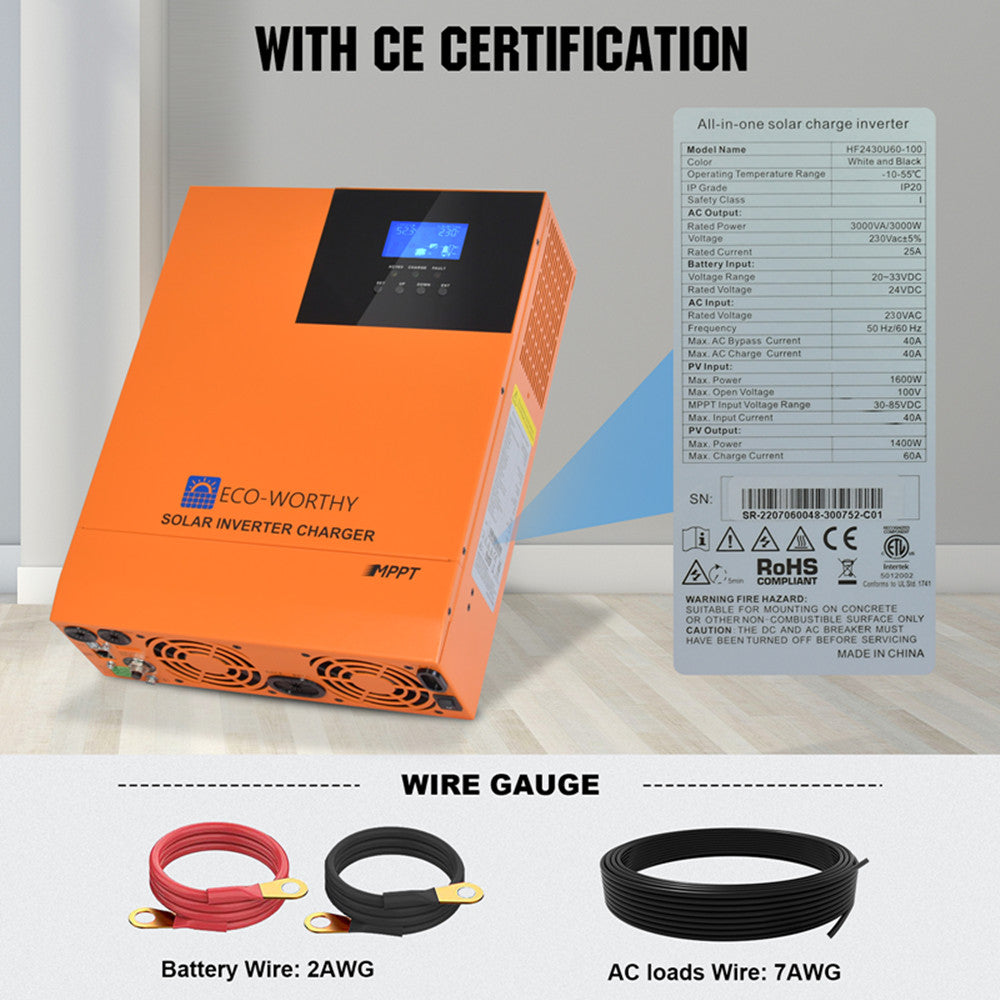 ECO WORTHY Hybrid Inverter 3000W 24V 60A All In One